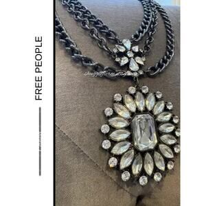 MSRP $88 ✨ Free People Crystal Statement Necklace | Chunky Layered Chain ✨